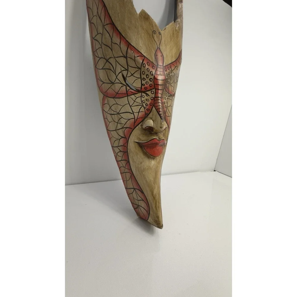 Bali Ethnic Wood Carved Tribal Mask Red Lip with Decorative Paint by Sejati 18